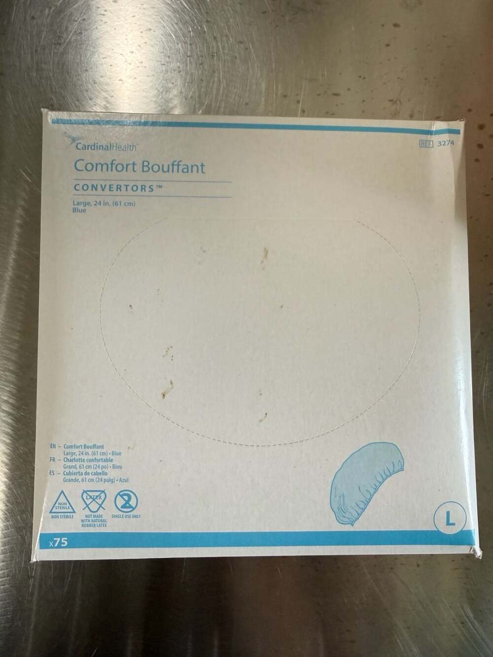 Cardinal Health Comfort Bouffant Caps Large 24 Inch Blue 75 Count REF 3274